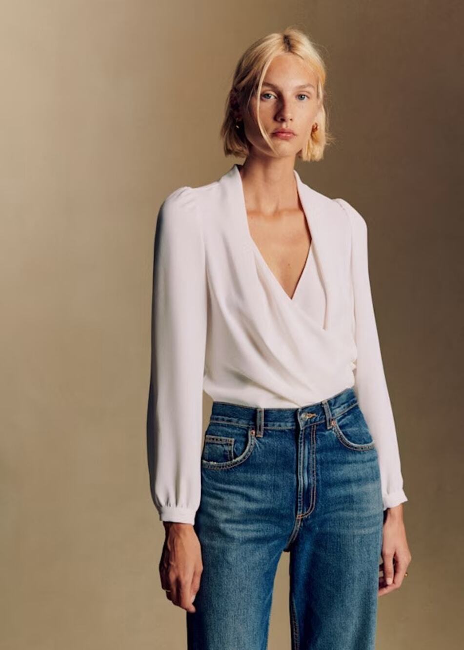 Sezane ABÉLIA BLOUSE White Size 40/ US 8 Classic Minimalist Frminine
